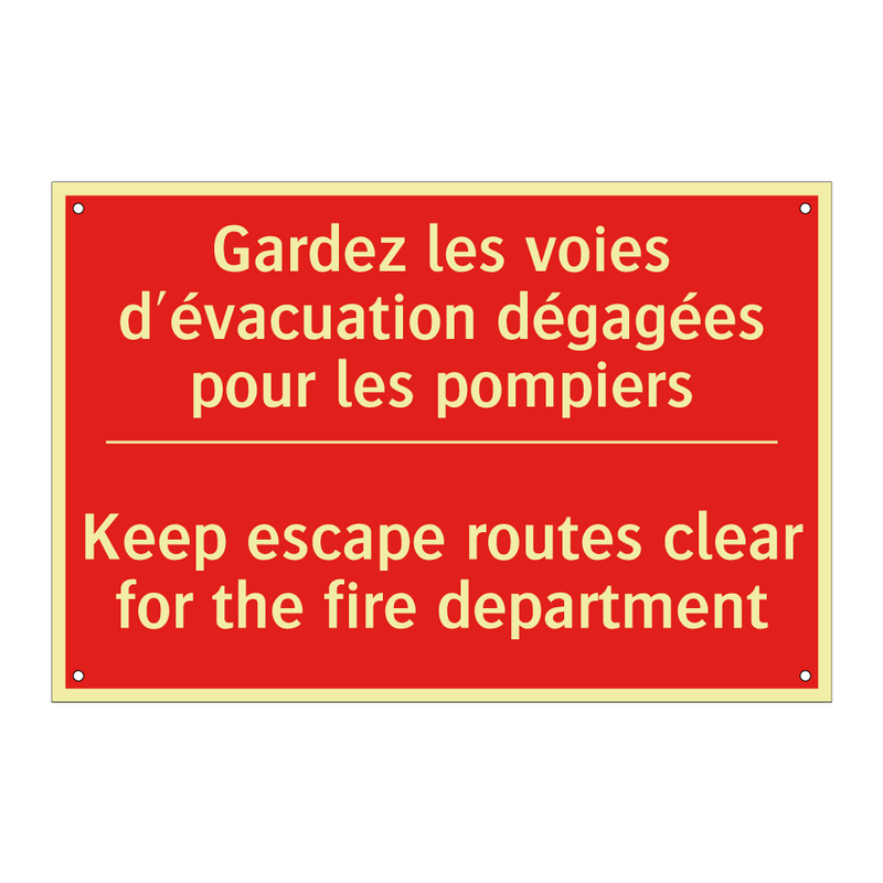 Gardez les voies d'évacuation /.../ - Keep escape routes clear for the /.../