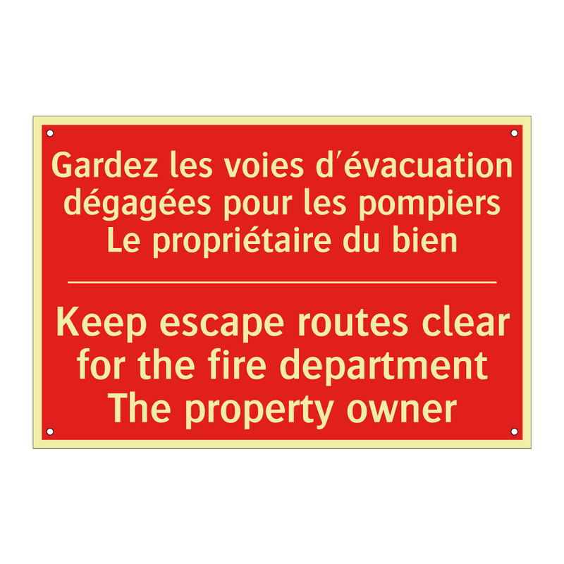 Gardez les voies d'évacuation /.../ - Keep escape routes clear for the /.../