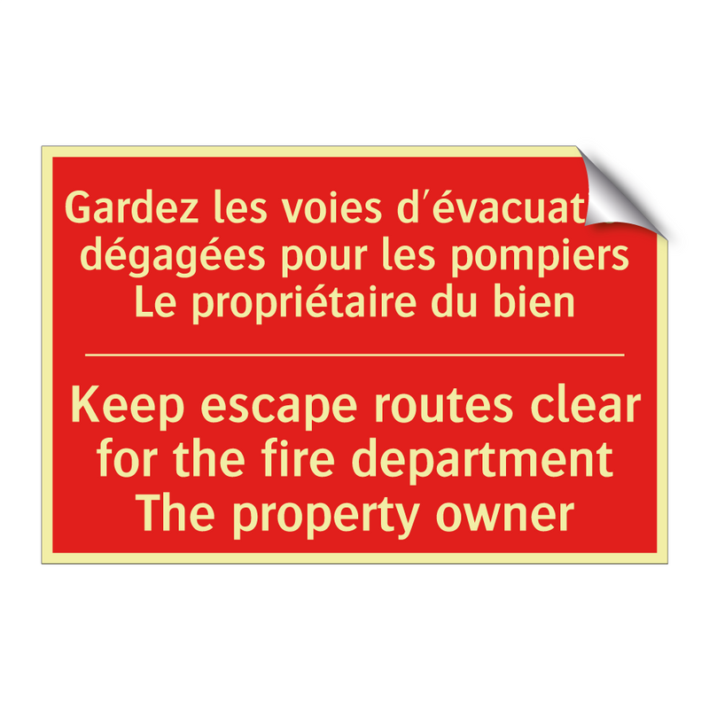 Gardez les voies d'évacuation /.../ - Keep escape routes clear for the /.../