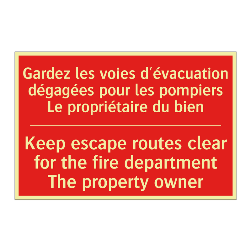 Gardez les voies d'évacuation /.../ - Keep escape routes clear for the /.../