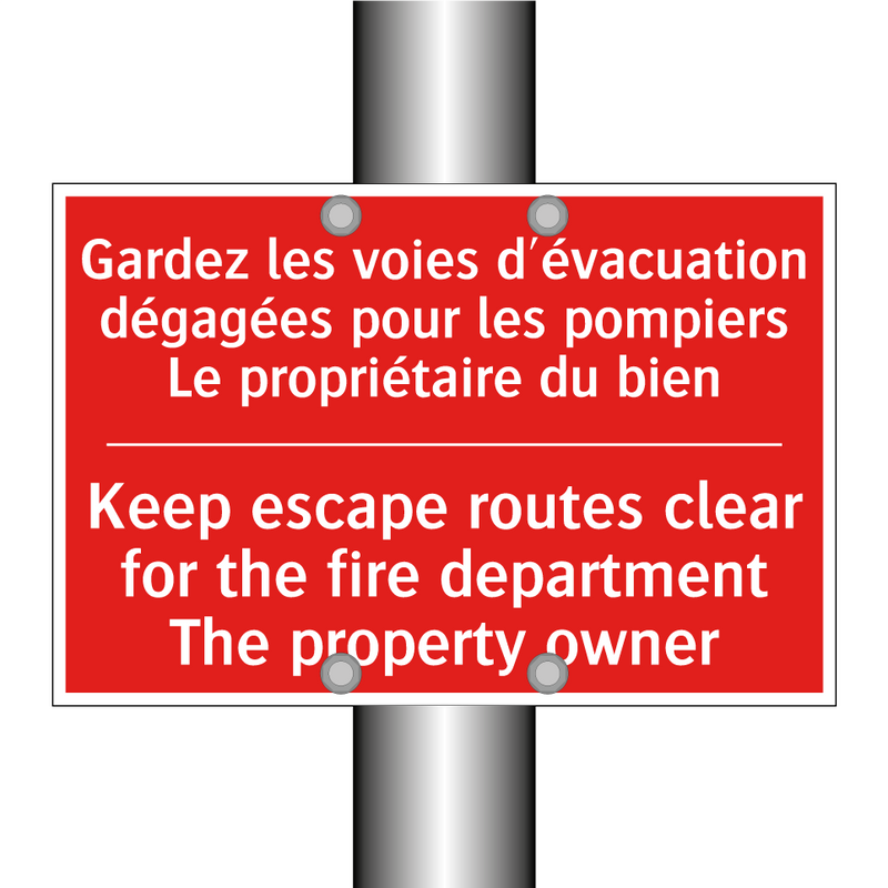Gardez les voies d'évacuation /.../ - Keep escape routes clear for the /.../