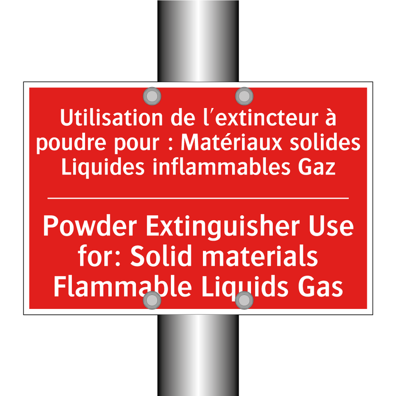 Utilisation de l'extincteur à /.../ - Powder Extinguisher Use for: Solid /.../