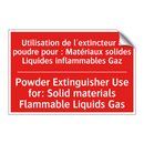 Utilisation de l'extincteur à /.../ - Powder Extinguisher Use for: Solid /.../
