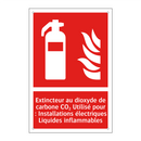 Extincteur au dioxyde de carbone CO₂ Utilisé pour : Installations électriques Liquides inflammables