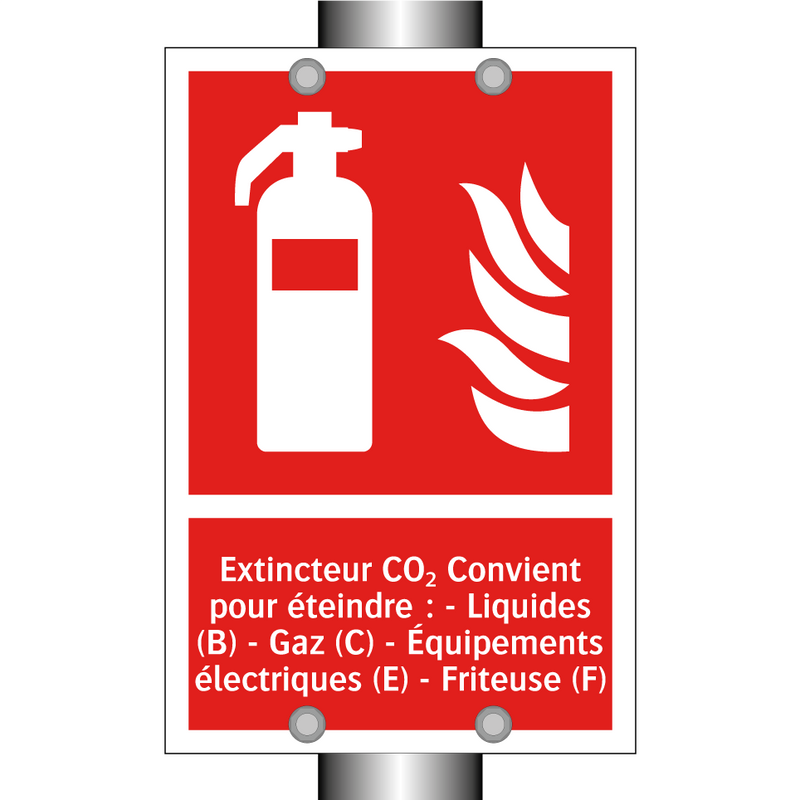 Extincteur CO₂ Convient pour éteindre : - Liquides (B) - Gaz (C) - Équipements électriques (E) - Friteuse (F)