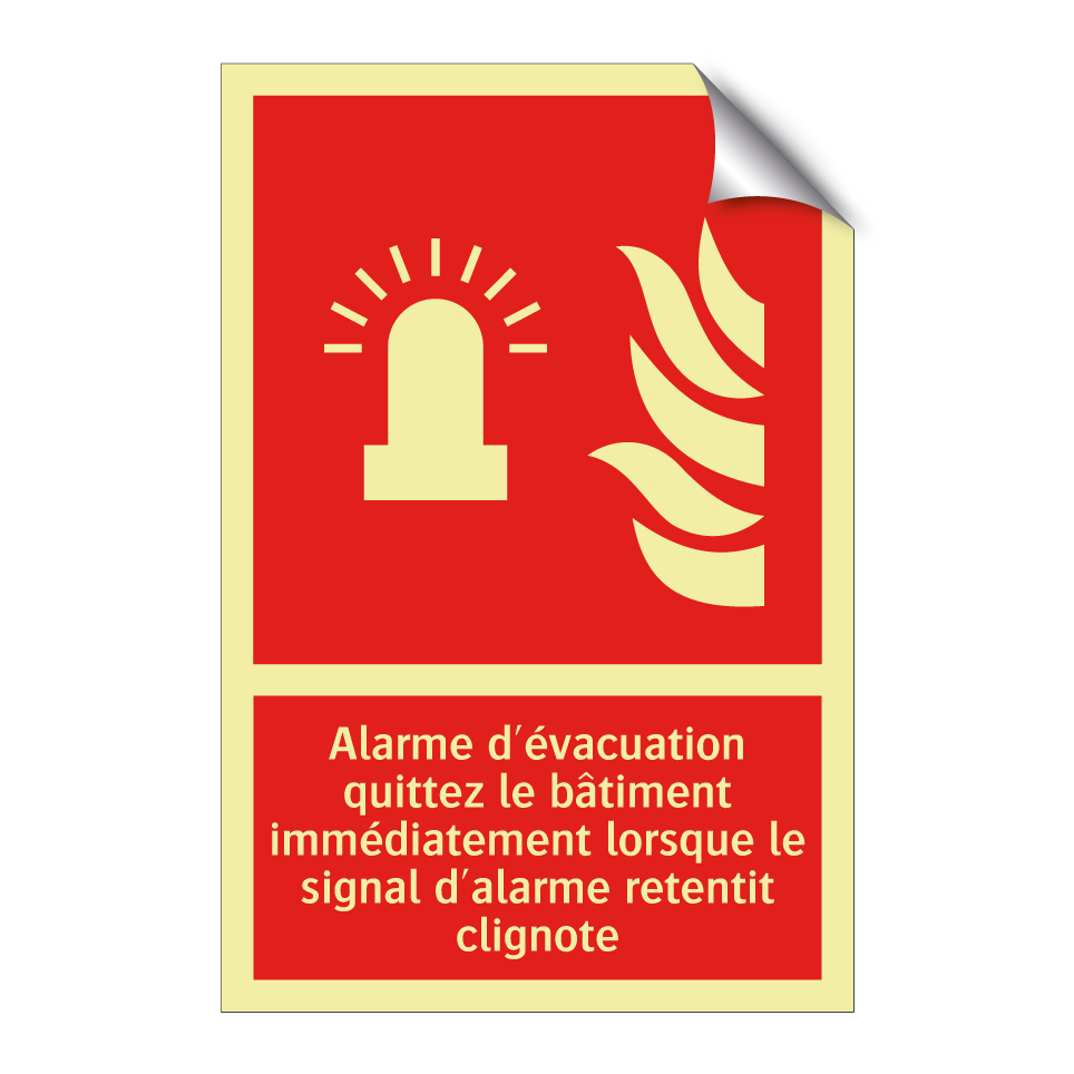 Alarme d'évacuation quittez le bâtiment immédiatement lorsque le signal d'alarme retentit clignote