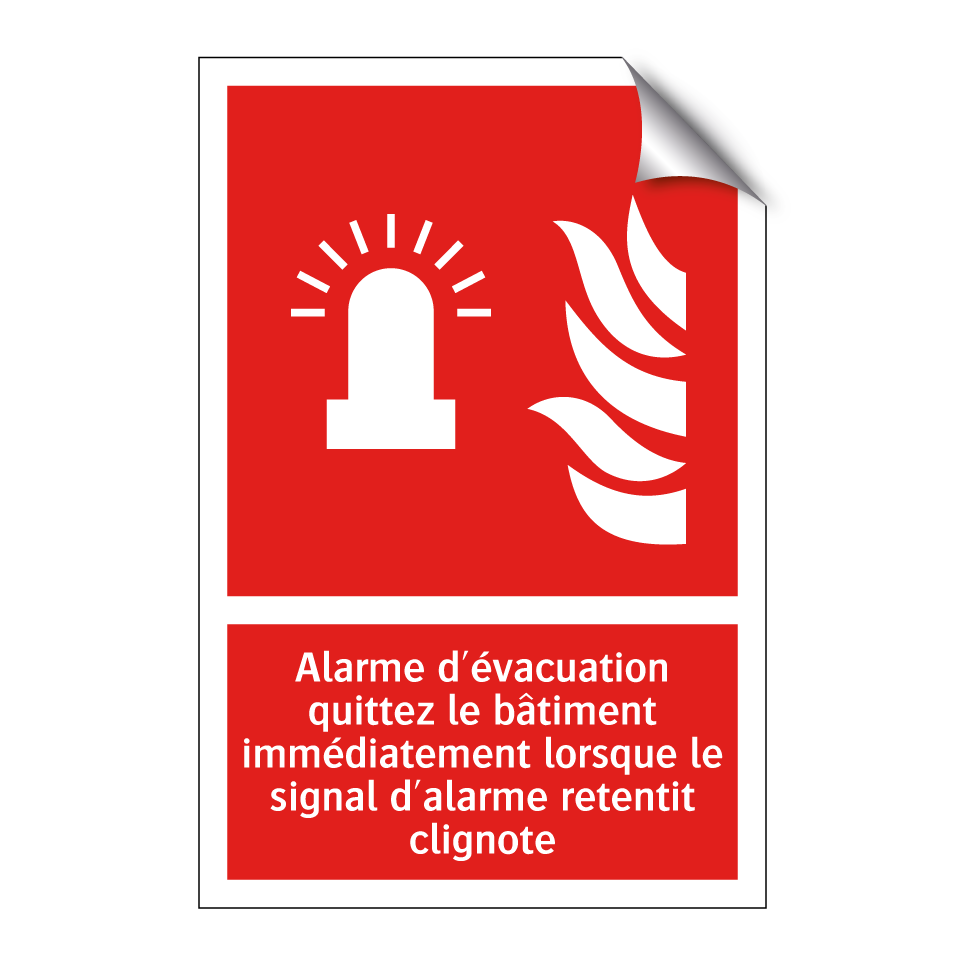 Alarme d'évacuation quittez le bâtiment immédiatement lorsque le signal d'alarme retentit clignote