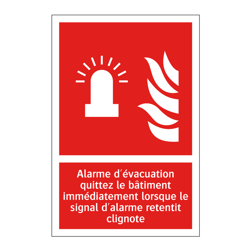Alarme d'évacuation quittez le bâtiment immédiatement lorsque le signal d'alarme retentit clignote