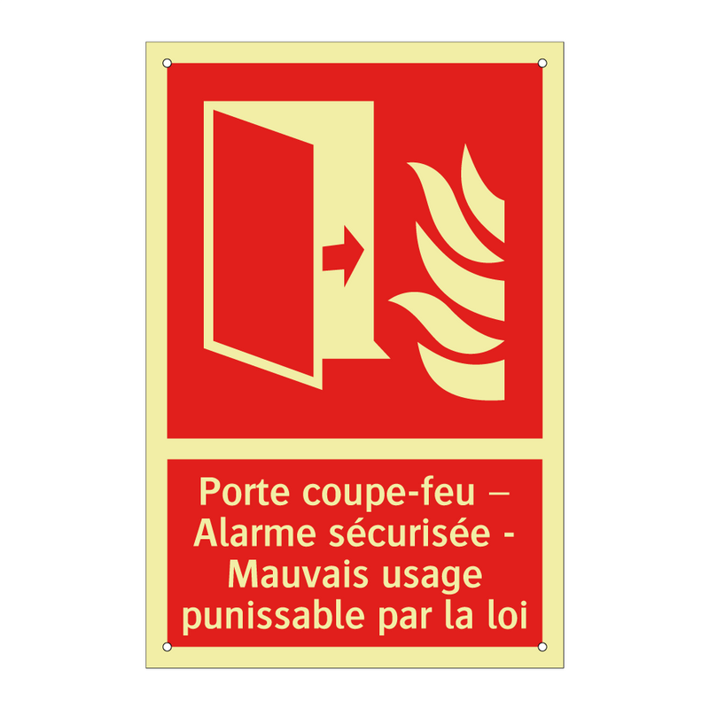Porte coupe-feu – Alarme sécurisée - Mauvais usage punissable par la loi