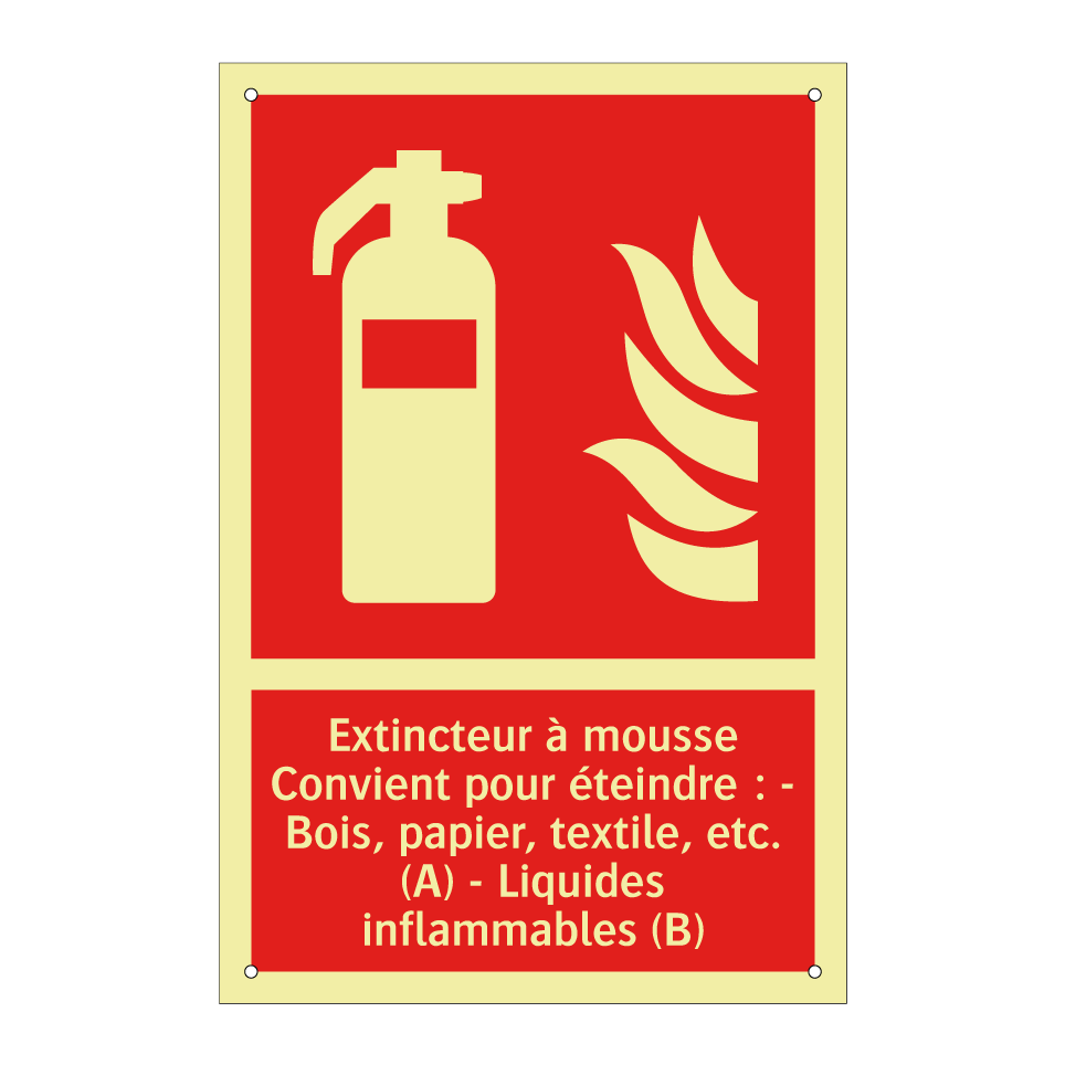 Extincteur à mousse Convient pour éteindre : - Bois, papier, textile, etc. (A) - Liquides inflammables (B)