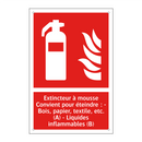 Extincteur à mousse Convient pour éteindre : - Bois, papier, textile, etc. (A) - Liquides inflammables (B)