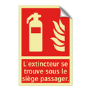 L'extincteur se trouve sous le siège passager.