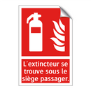 L'extincteur se trouve sous le siège passager.