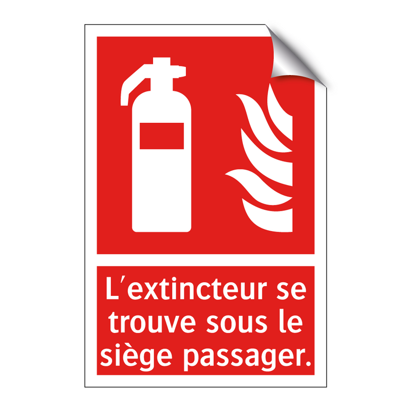 L'extincteur se trouve sous le siège passager.
