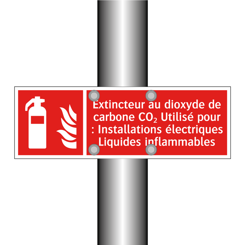 Extincteur au dioxyde de carbone CO₂ Utilisé pour : Installations électriques Liquides inflammables