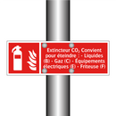 Extincteur CO₂ Convient pour éteindre : - Liquides (B) - Gaz (C) - Équipements électriques (E) - Friteuse (F)