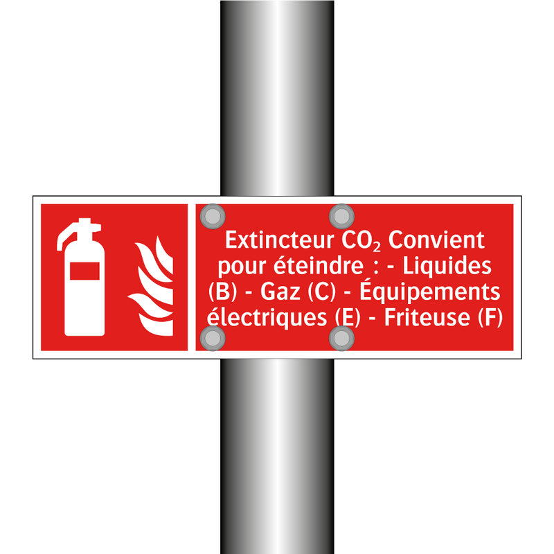 Extincteur CO₂ Convient pour éteindre : - Liquides (B) - Gaz (C) - Équipements électriques (E) - Friteuse (F)