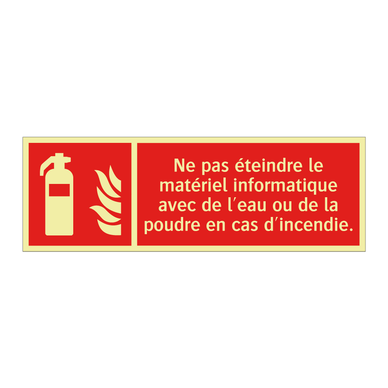 Ne pas éteindre le matériel informatique avec de l'eau ou de la poudre en cas d'incendie.