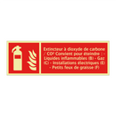 Extincteur à dioxyde de carbone / CO² Convient pour éteindre : - Liquides inflammables (B) - Gaz (C) - Installations électriques (E) - Petits feux de graisse (F)