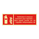 Extincteur à mousse Convient pour éteindre : - Bois, papier, textile, etc. (A) - Liquides inflammables (B)