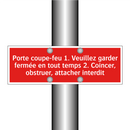 Porte coupe-feu 1. Veuillez garder fermée en tout temps 2. Coincer, obstruer, attacher interdit