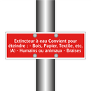 Extincteur à eau Convient pour éteindre : - Bois, Papier, Textile, etc. (A) - Humains ou animaux - Braises