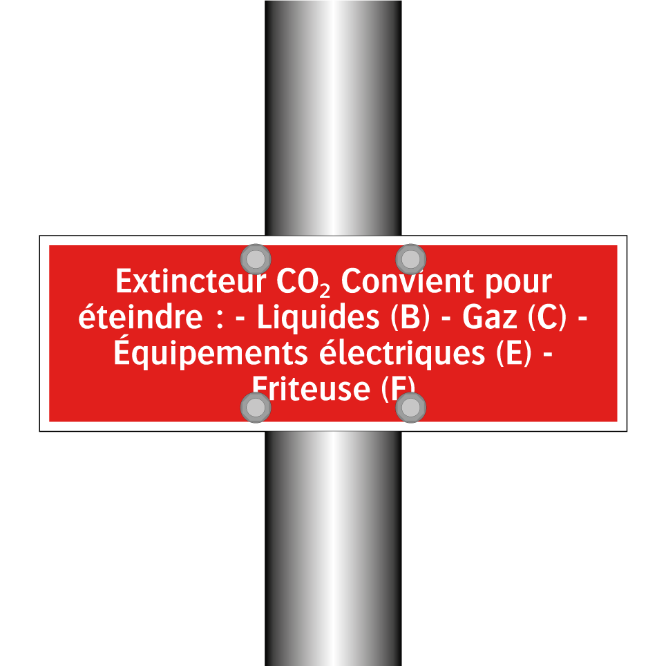Extincteur CO₂ Convient pour éteindre : - Liquides (B) - Gaz (C) - Équipements électriques (E) - Friteuse (F)