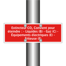 Extincteur CO₂ Convient pour éteindre : - Liquides (B) - Gaz (C) - Équipements électriques (E) - Friteuse (F)