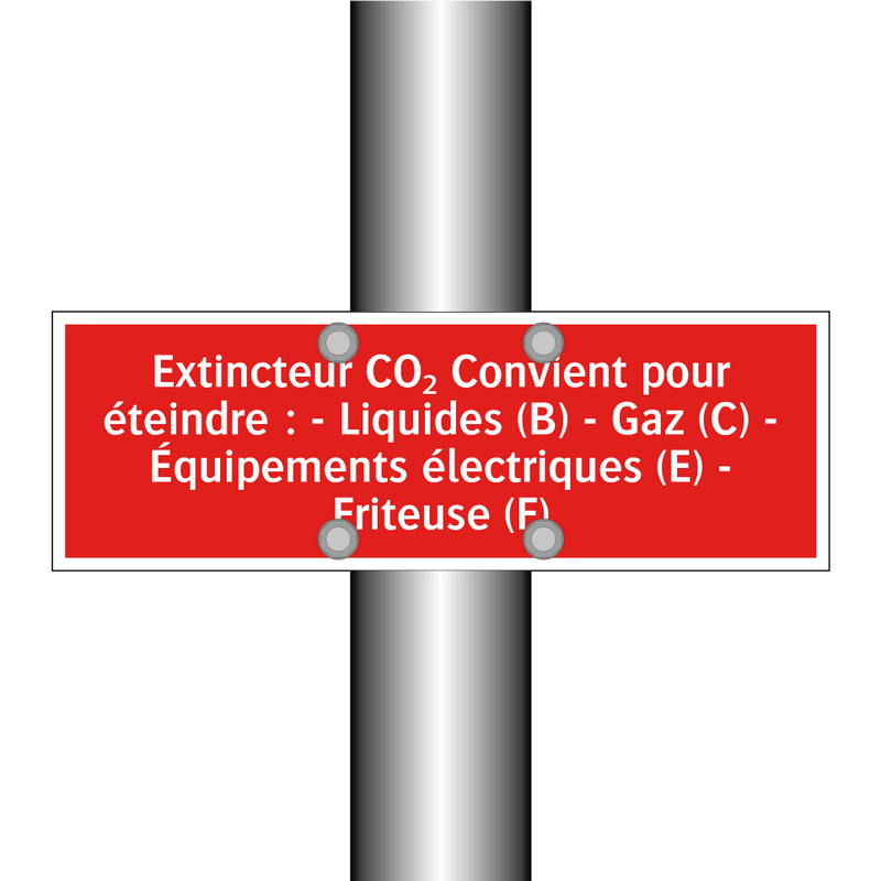 Extincteur CO₂ Convient pour éteindre : - Liquides (B) - Gaz (C) - Équipements électriques (E) - Friteuse (F)
