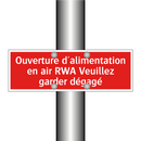 Ouverture d'alimentation en air RWA Veuillez garder dégagé