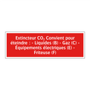 Extincteur CO₂ Convient pour éteindre : - Liquides (B) - Gaz (C) - Équipements électriques (E) - Friteuse (F)