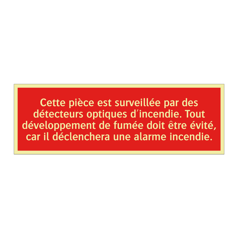 Cette pièce est surveillée par des détecteurs optiques d'incendie. Tout développement de fumée doit être évité, car il déclenchera une alarme incendie.