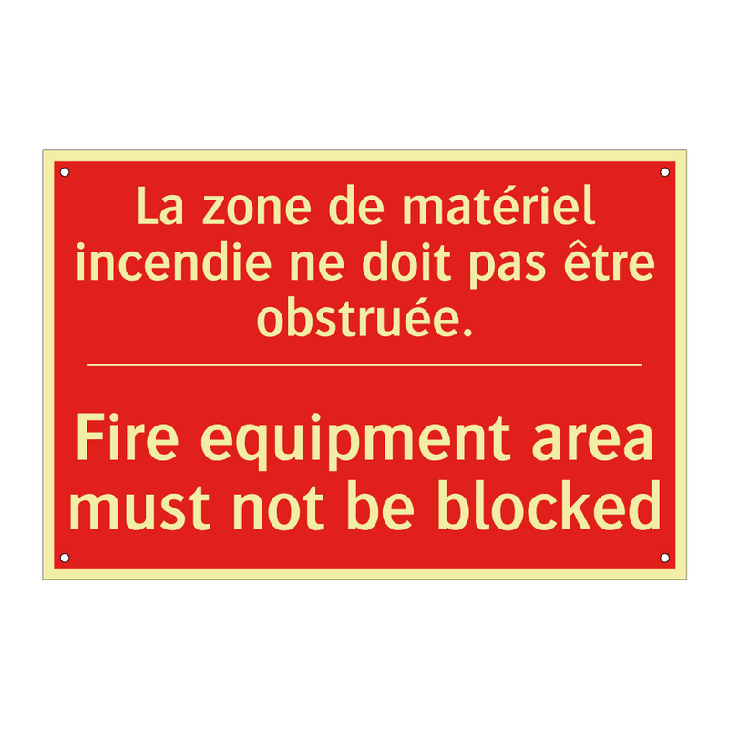 La zone de matériel incendie ne /.../ - Fire equipment area must not be /.../