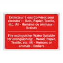 Extincteur à eau Convient pour /.../ - Fire extinguisher Water Suitable /.../