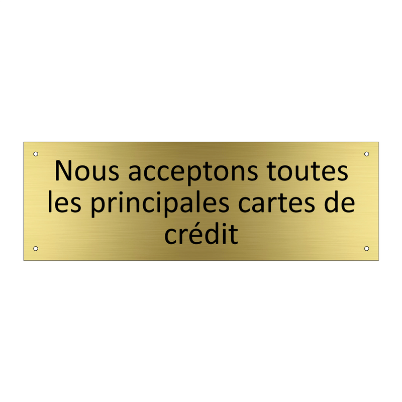 Nous acceptons toutes les principales cartes de crédit