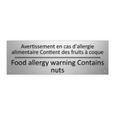 Avertissement en cas d'allergie  /.../ - Food allergy warning Contains  /.../