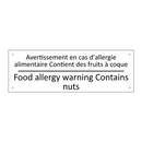 Avertissement en cas d'allergie  /.../ - Food allergy warning Contains  /.../