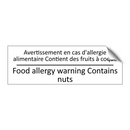 Avertissement en cas d'allergie  /.../ - Food allergy warning Contains  /.../