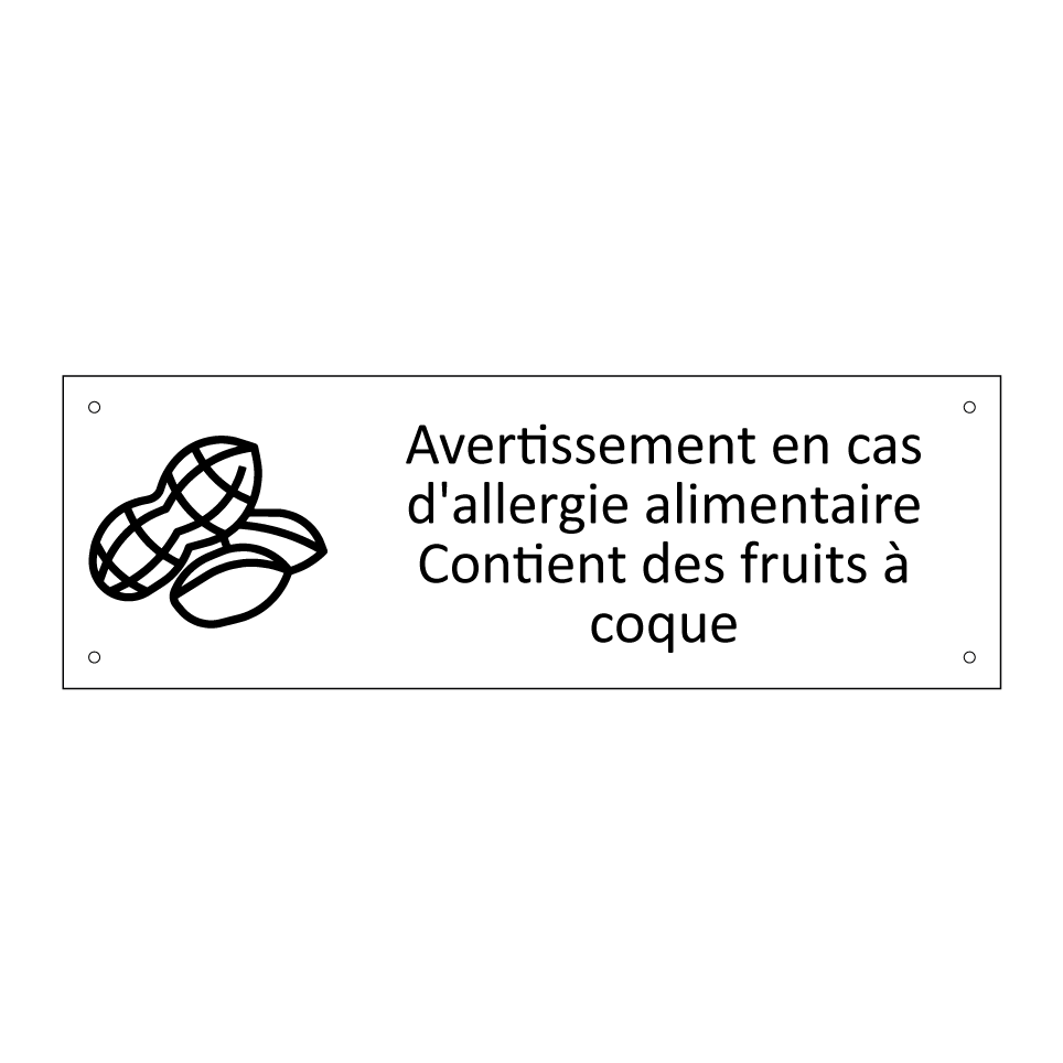 Avertissement en cas d'allergie alimentaire Contient des fruits à coque