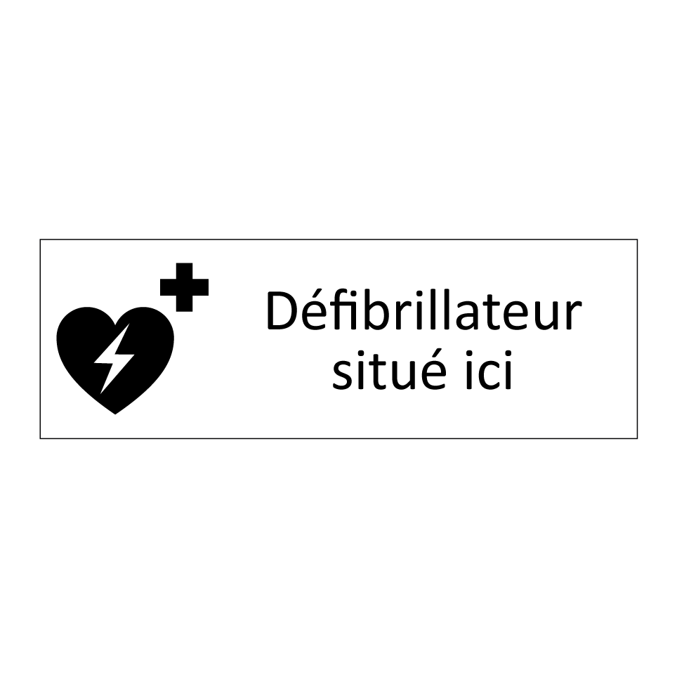 Défibrillateur situé ici