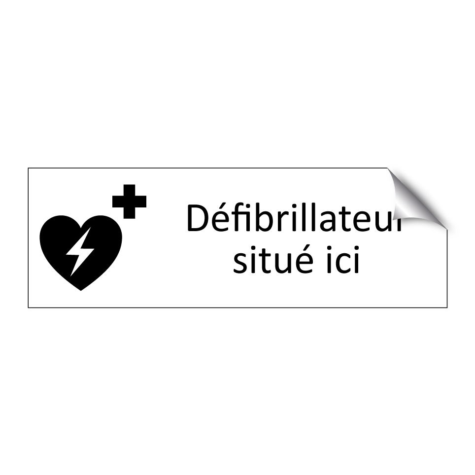 Défibrillateur situé ici