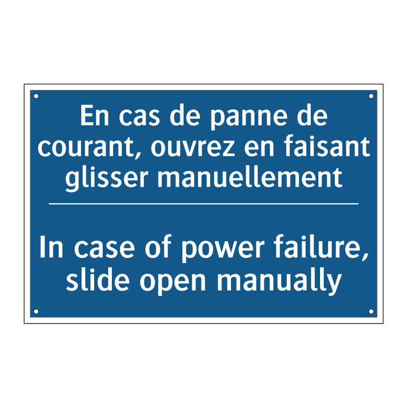 En cas de panne de courant, ouvrez  /.../ - In case of power failure, slide  /.../