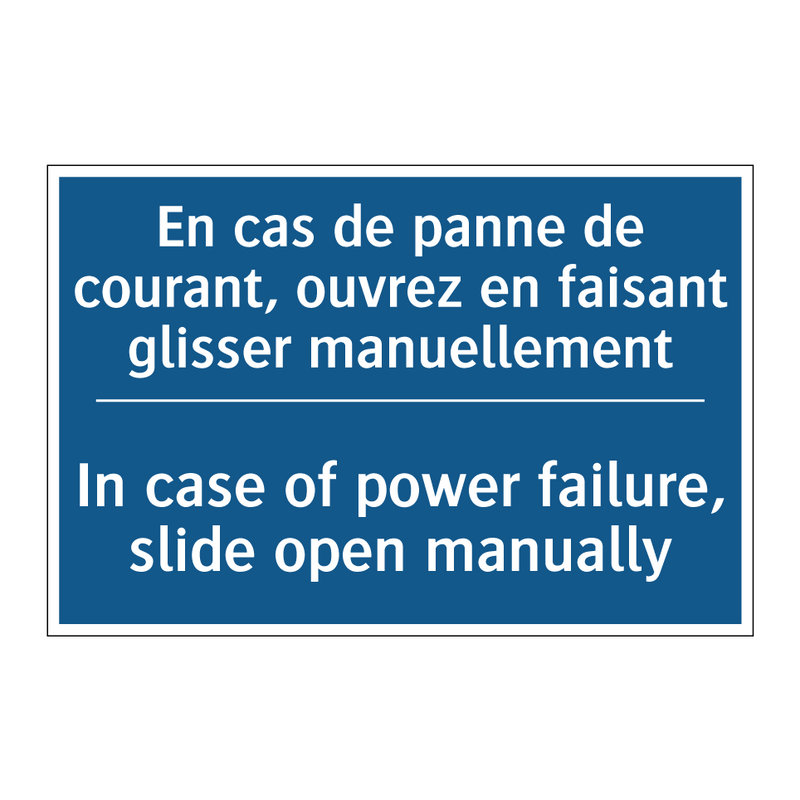 En cas de panne de courant, ouvrez  /.../ - In case of power failure, slide  /.../