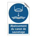 Abaissement du canot de sauvetage