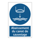 Abaissement du canot de sauvetage