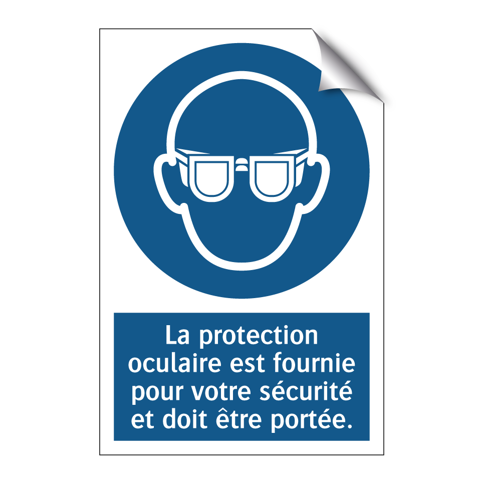 La protection oculaire est fournie pour votre sécurité et doit être portée.