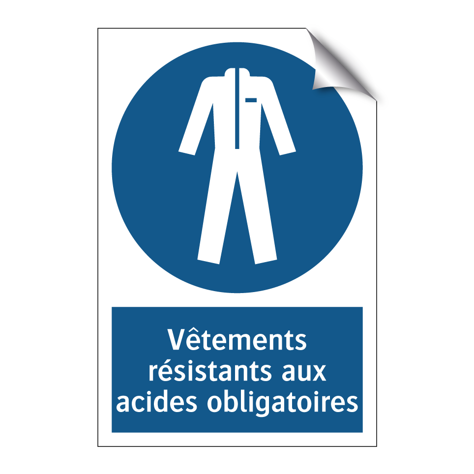 Vêtements résistants aux acides obligatoires