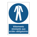 Vêtements résistants aux acides obligatoires