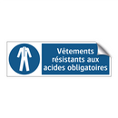 Vêtements résistants aux acides obligatoires