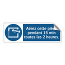 Aérez cette pièce pendant 15 min toutes les 2 heures.